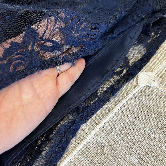 Aidan Mattox Formal Dress Gown Blue Black Damask Lace Women’s 2 - Picture 10 of 12